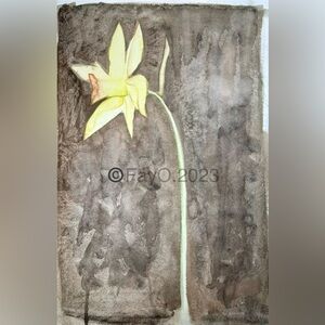 Yellow Floral Original Signed Watercolor & Homemade Walnut Ink Painting